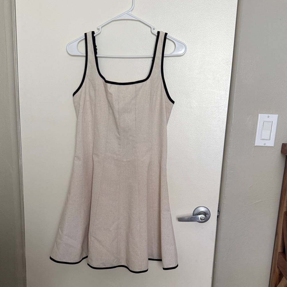 Cream Mini Dress with Black Trim